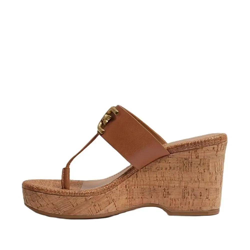 Sam Edelman Yardlie Cuoio Brown Wedge Heel Leather Strap Slip On Sandal 9.5 M